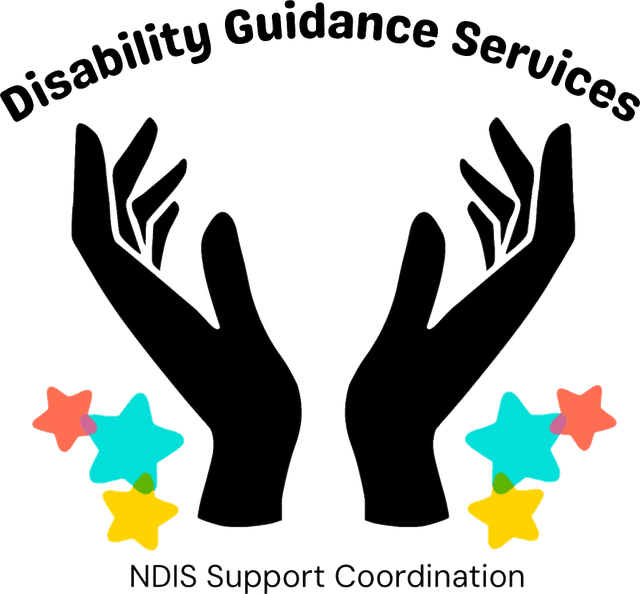 Disability Guidance Services Logo - Two hands reaching upward with colorful stars, symbolizing support and empowerment